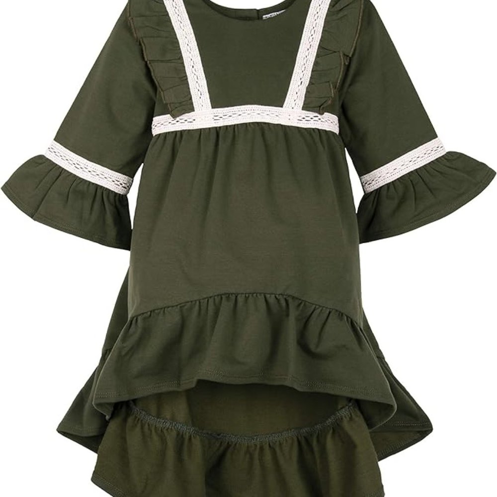 ContiKids Girls Ruffle Bell Long Sleeve Dress Green